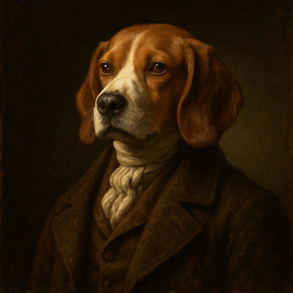 Oil painting of a beagle as a distinguished gentleman scholar